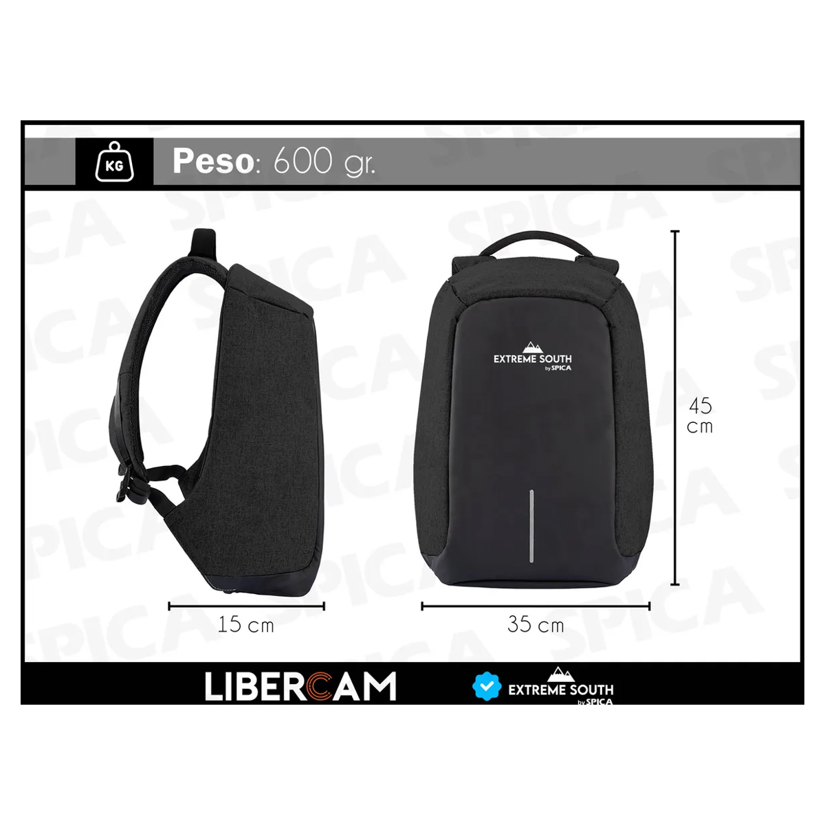 Dimensiones mochila Spica M-10 45x35x15 cm, 600g