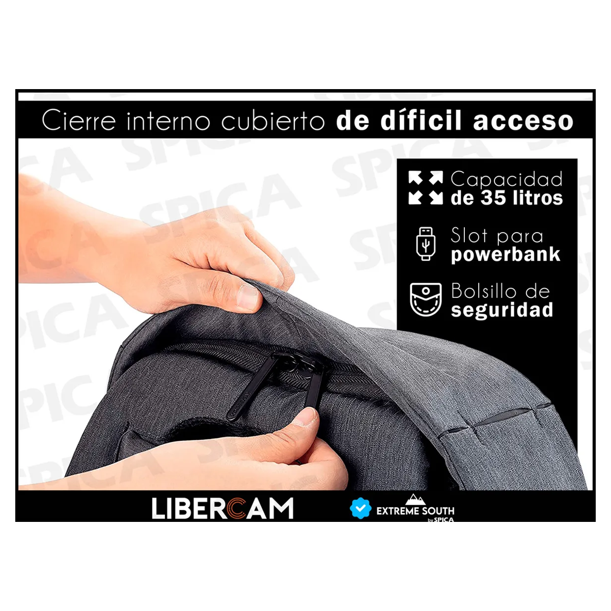 Detalle de cierre oculto y bolsillo de seguridad Spica M-10